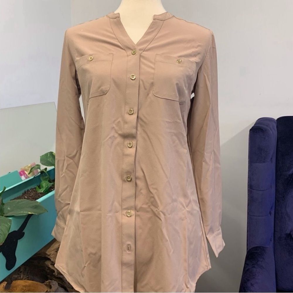 Denim & Co. Roll Tab Sleeve Button Front Soft Utility Tunic